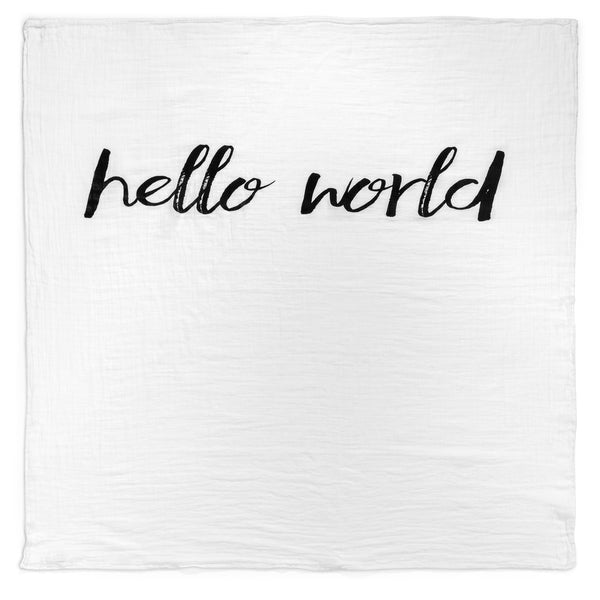 MODERN BURLAP Organic Cotton Muslin Swaddle Blanket Hello World