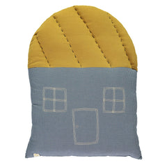 CAMOMILE LONDON  | Large House Cushion | Mini Check Blue + Ochre