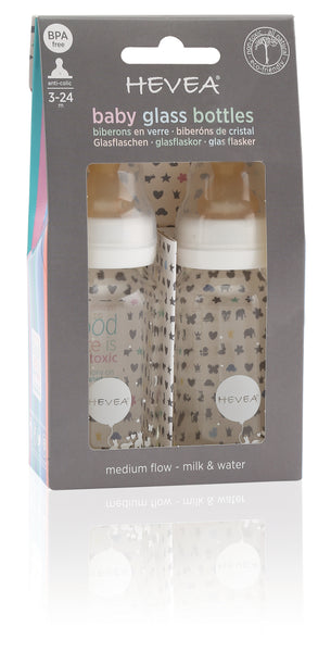 HEVEA Glass Feeding Bottles 2 Pack