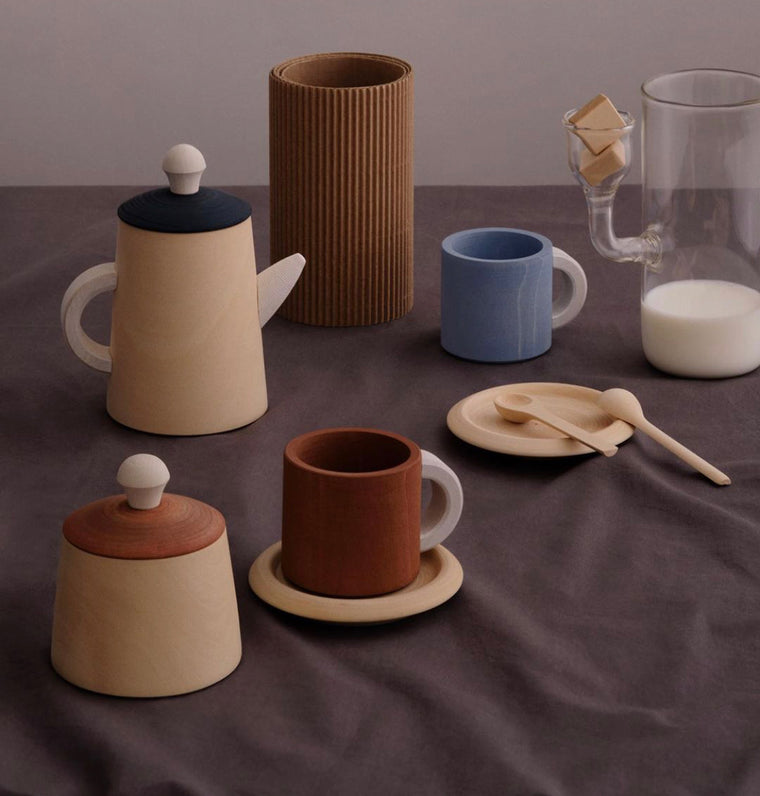 RADUGA GRËZ  | Wooden Tea Set | Terracotta + Blue