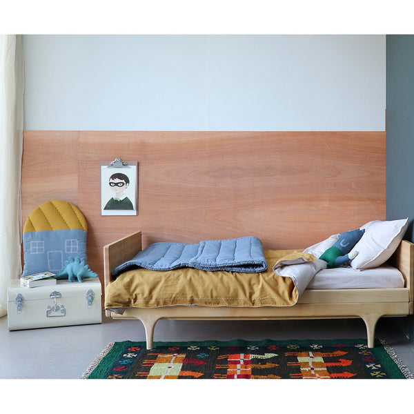 CAMOMILE LONDON  | Large House Cushion | Mini Check Blue + Ochre