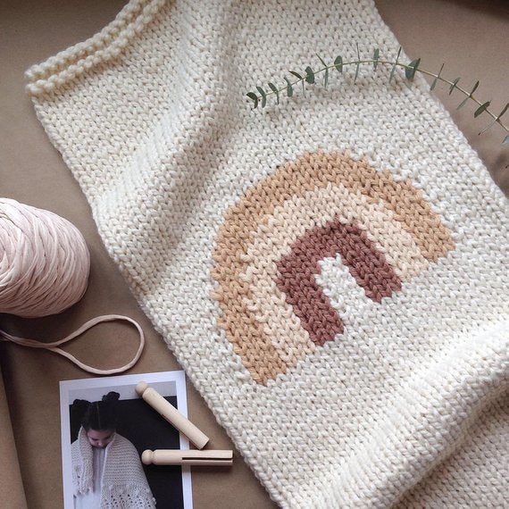 YARNING MADE  Bassinet Baby Blanket The Rainbow Caramel Trio