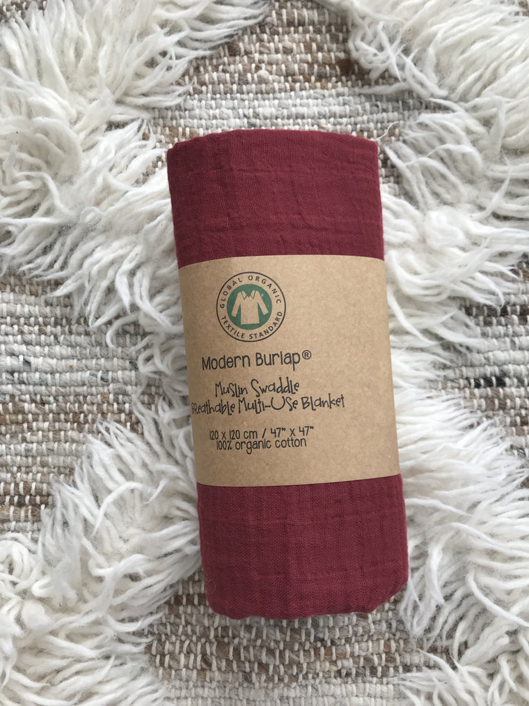 MODERN BURLAP Organic Cotton Muslin Swaddle Maroon